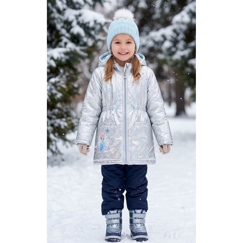 Disney Frozen Elsa Girls Silver Metallic Puffer Coat Winter Jacket Size 2T NWT